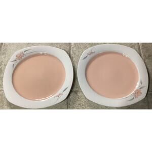 Set of 2 NIKKO Quadrille Japan Peachglow Floral Peach Dinner Plates 10.75”